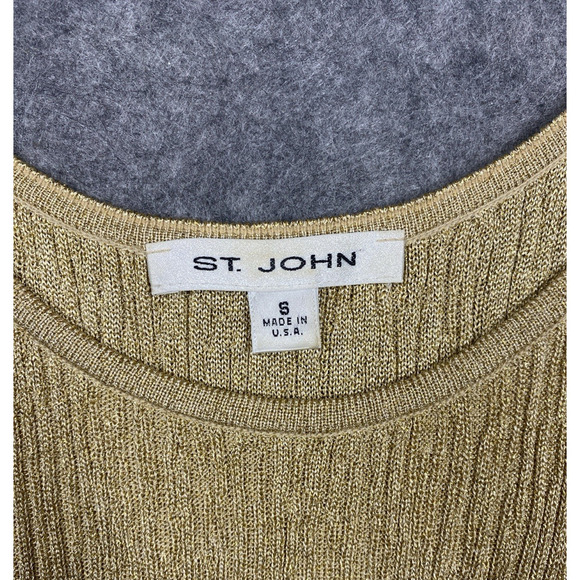 St John Top Small Gold Metallic Knit Ribbed Career Wedding Holiday USA - Picture 6 of 9